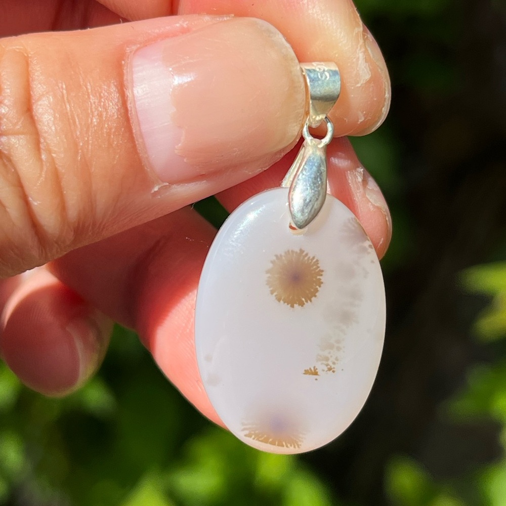 Sterling silver 925 stamped dainty dendritic floral agate pendant 1281